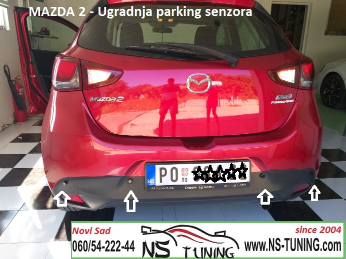 mazda 2 2017 ugradnja parking senzora novi sad ns tuning led ekran zvucno i vizuelno obavestenje